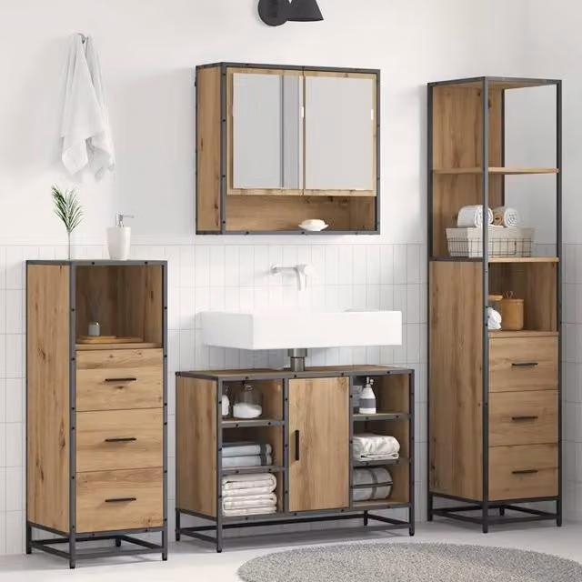 Set di mobili per il bagno 4 pz Rovere artigianale 3402337