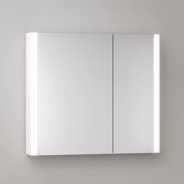Mobiletti specchio a parete Keuco Royal Metis LED, dimensioni 80 x 71 cm, 2 ante con riscaldamento a specchio, design asimmetrico