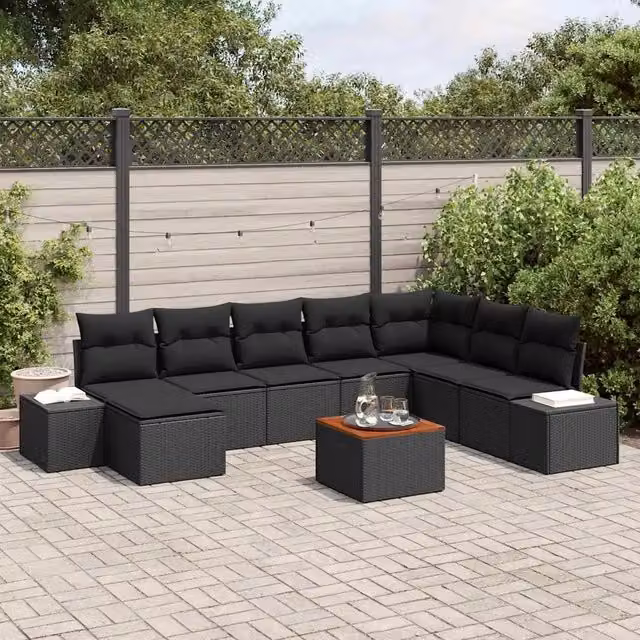 Set Divano da Giardino 9 pz Nero 3356665