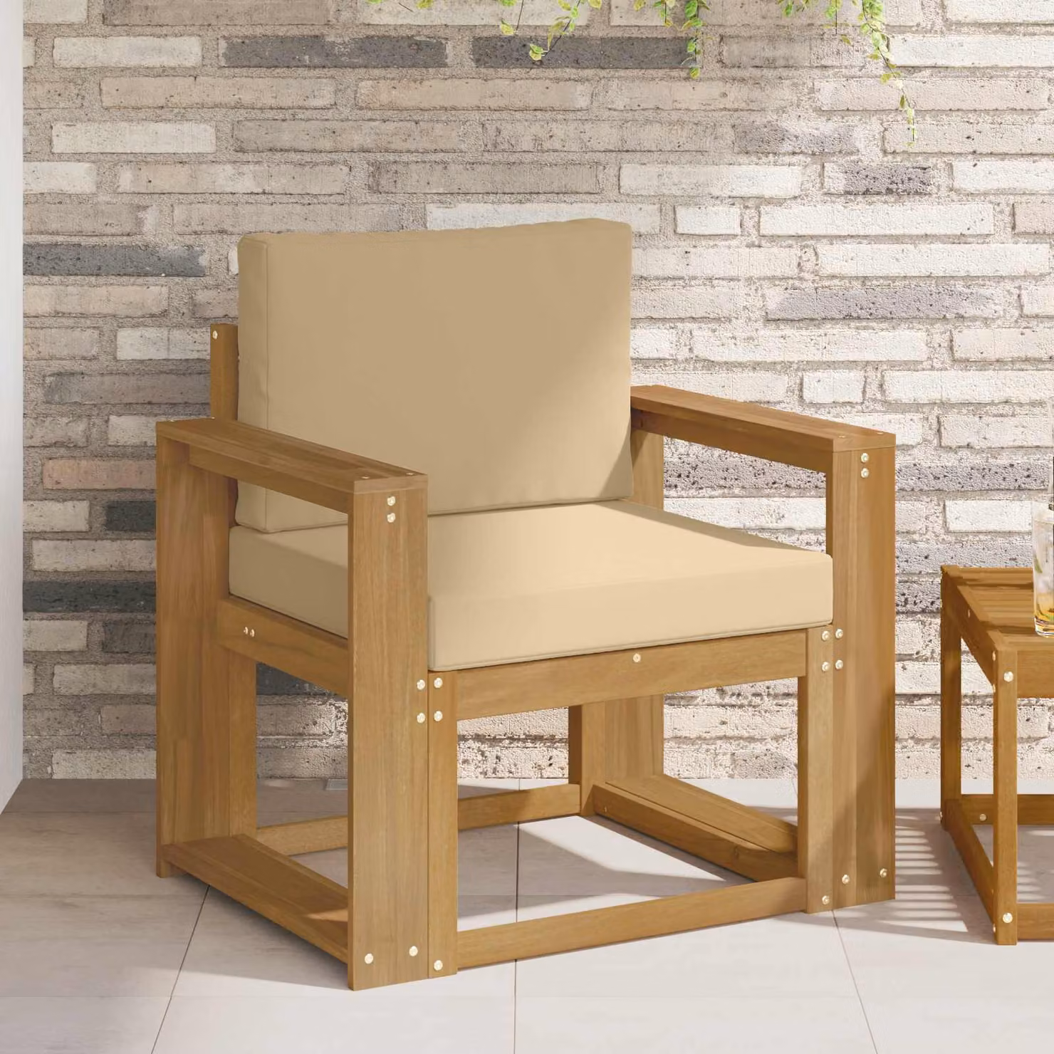 Divano da esterno moderno vidaXL in legno di acacia con tessuto bianco, beige e marrone