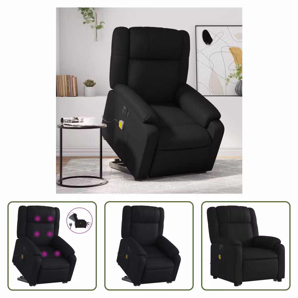 The Living Store Sedia massaggiante con supporto in piedi elettrica in ecopelle nera