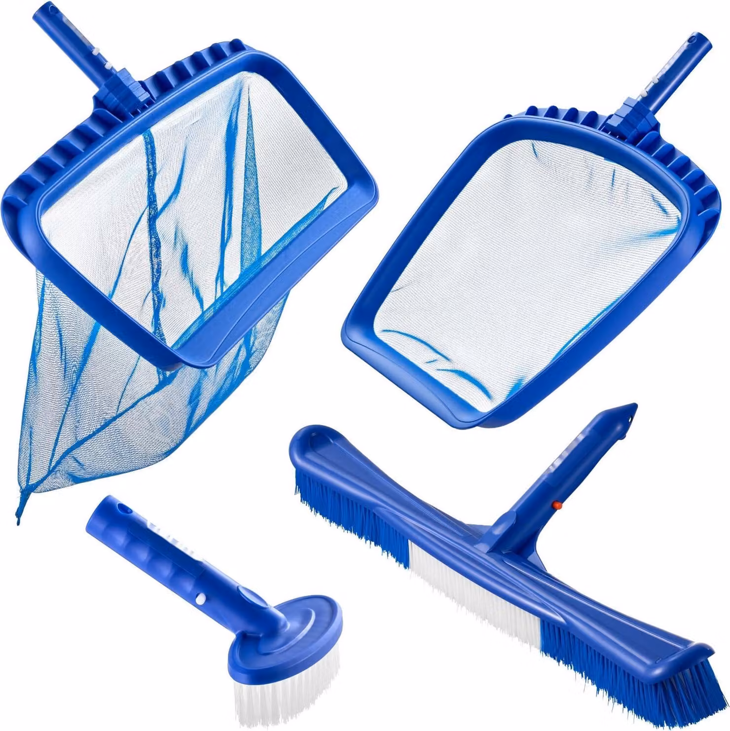 Set per la pulizia della piscina - Set di spazzole e retini - 2 testate rimovibili da 51 cm e 14 cm - 2 retini per skimmer a maglia fine - Per piscine interrate e fuori terra - Senza pali - Foglie e sporco