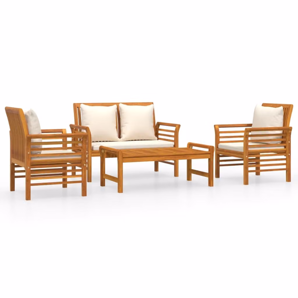 Set Salotto da Giardino 4pz con Cuscini Legno Massello Acacia