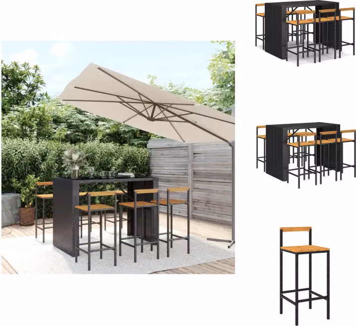vidaXL set bar da giardino 7 pezzi in poly rattan nero e legno massiccio di acacia - Set di mobili da giardino