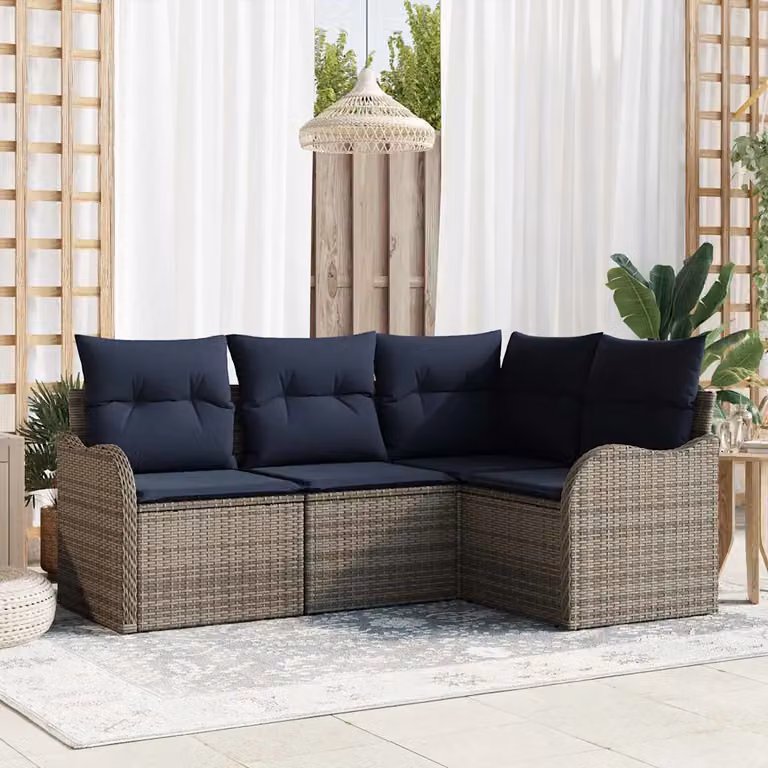 Set Divano da Giardino a L con Polyrattan e Cuscini Grigio vidaXL
