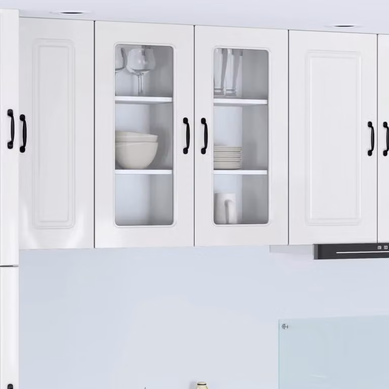 Mobile pensile da cucina moderno DESIGN IN in legno bianco lucido con ante a vetro L/P/H: 80 x 40 x 31 cm