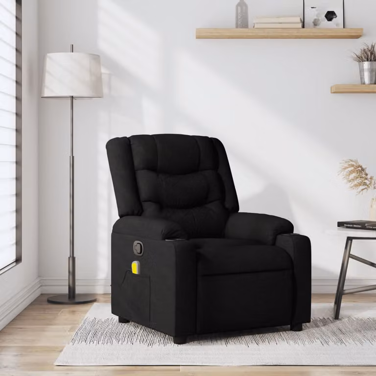 vidaXL Poltrona reclinabile relax in tessuto nero con braccioli e leva manuale