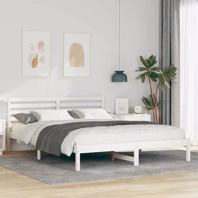 Struttura del letto moderna vidaXL in pino massello bianco L: 165,5 cm, P: 80,5 cm, H: 225,5 cm