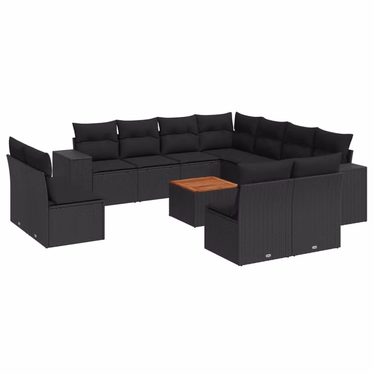 Set Divani da Giardino 12 pz con Cuscini Nero in Polyrattan
