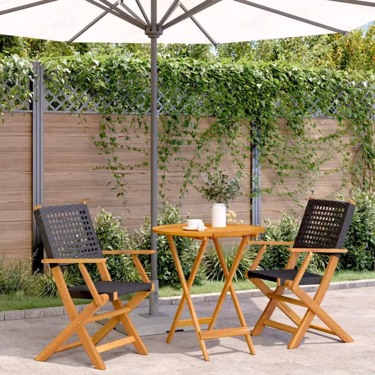 Maison Exclusive - Set da bistrot 3 pezzi in rattan sintetico nero e legno massello