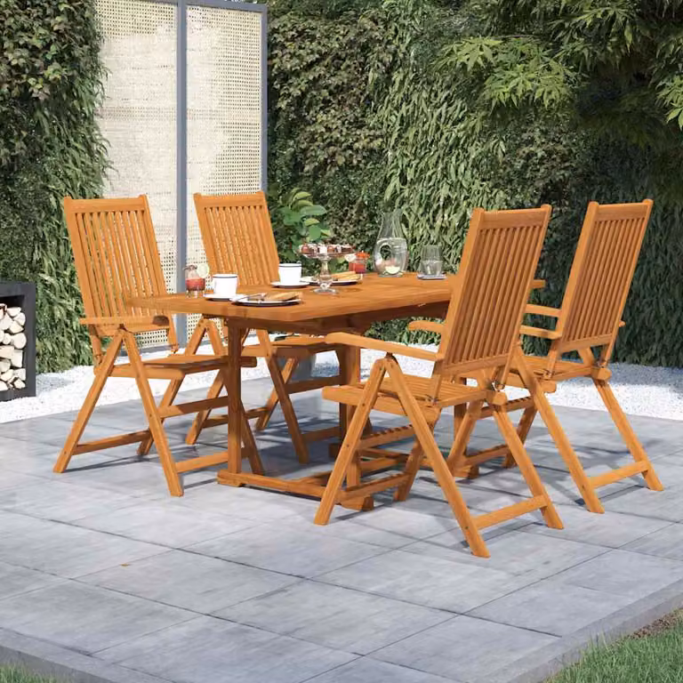 Set da giardino vidaXL in legno di acacia marrone composto da 5 pezzi con tavolo rettangolare estensibile