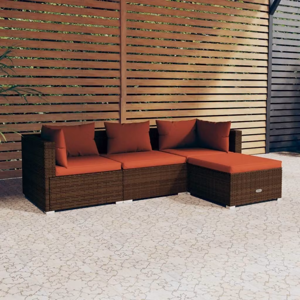 Maison Exclusive - Set da giardino 4 pezzi con cuscini in polyrattan marrone