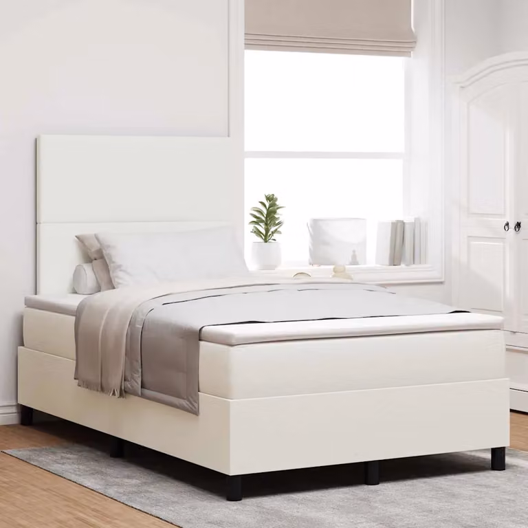 Letto a molle vidaXL in tessuto cord beige e bianco L/P: 120 x 200 cm