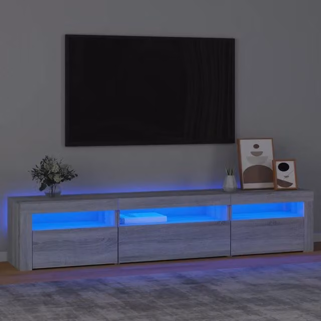 Mobile Porta TV Moderno vidaXL con Luci LED Integrate Grigio, L: 195 cm, P: 35 cm, H: 40 cm
