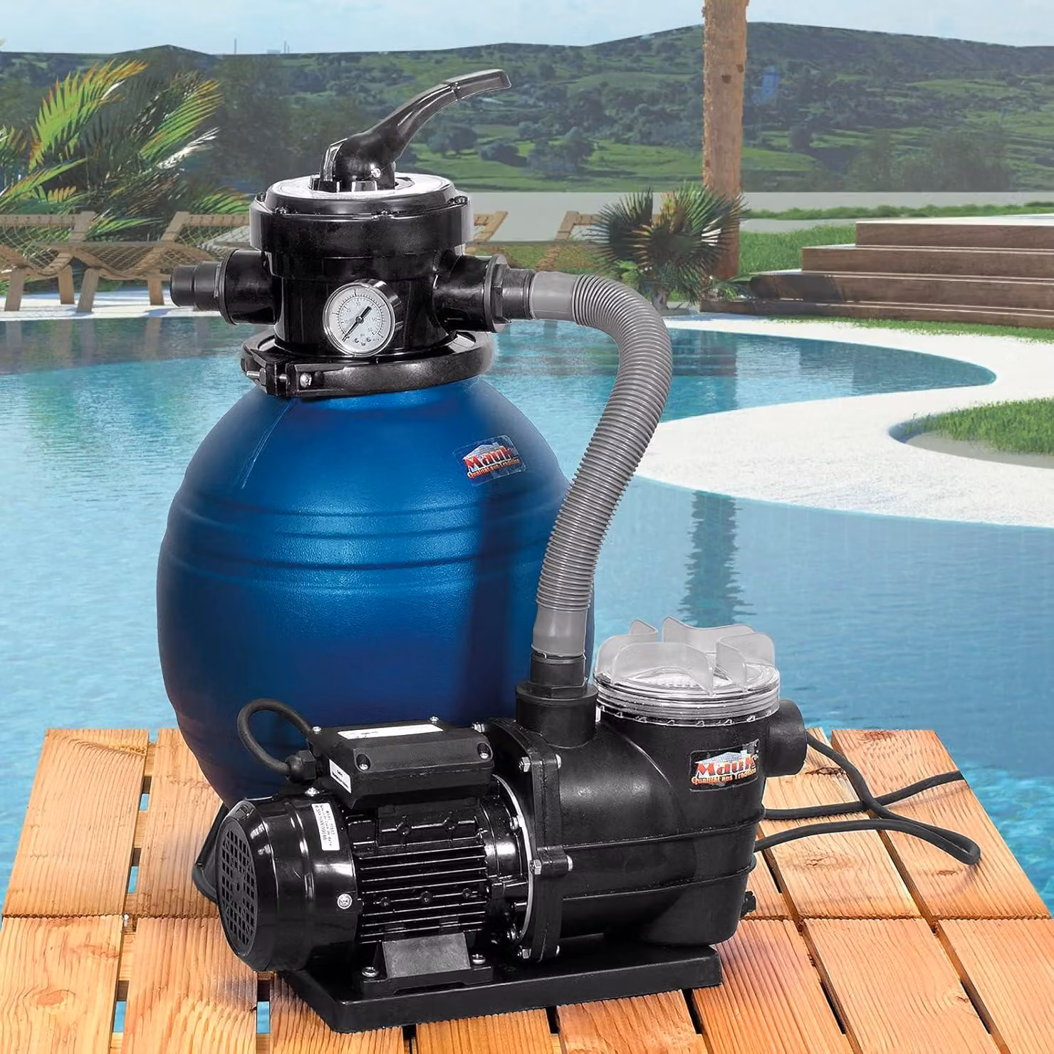 ® Impianto di filtrazione a sabbia per piscina | include pompa per piscina | 7500 l/h - 60 m³ - colore blu