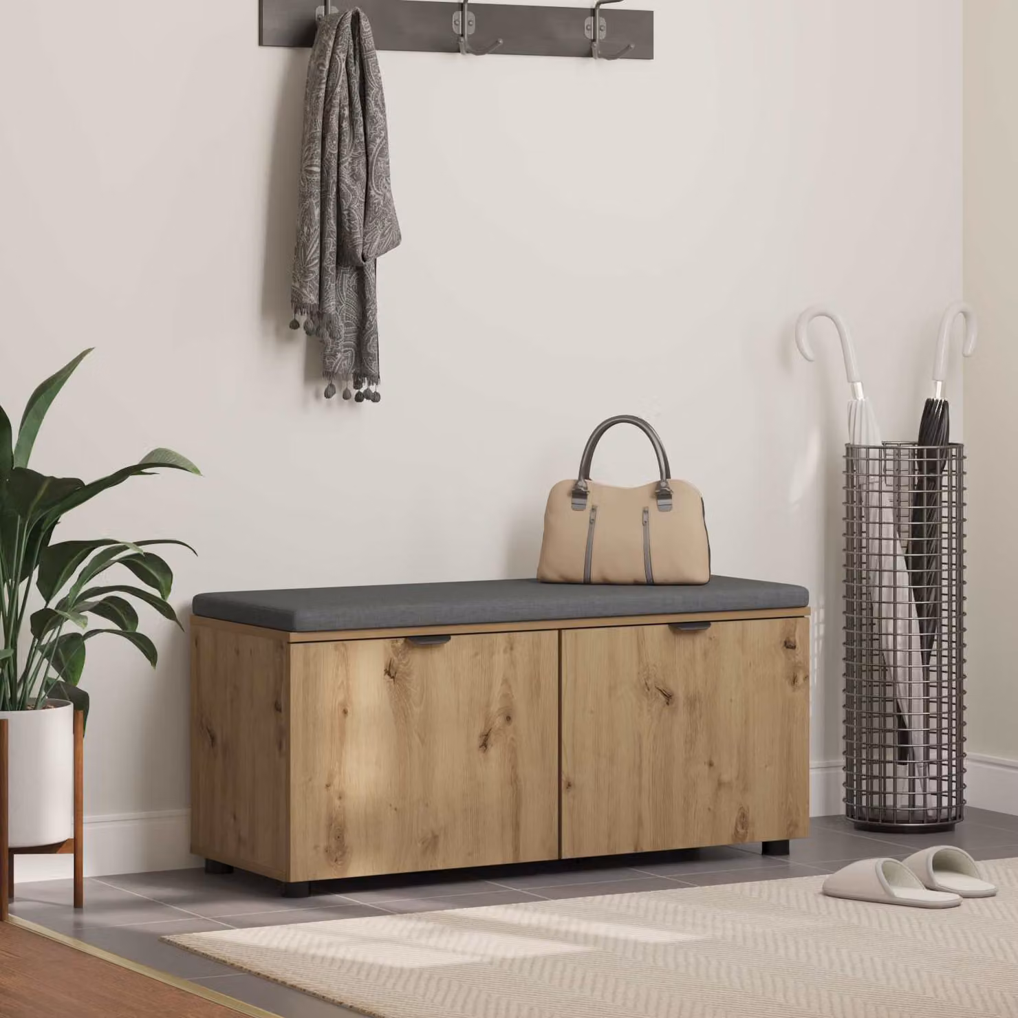 vidaXL Panca per ingresso con scarpiera moderna in rovere marrone L: 100 cm, P: 38 cm, H: 46 cm