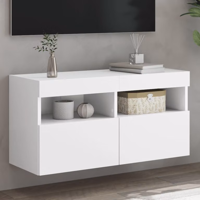 Mobile TV a parete vidaXL con luci LED integrate, bianco, L 80 cm, P 30 cm, H 40 cm