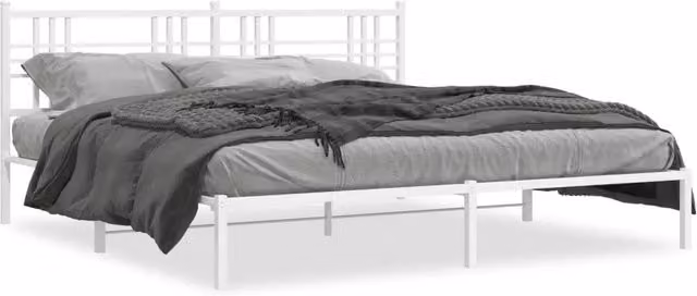 Letto matrimoniale per adulti con giroletto e testiera in metallo bianco L/P/H: 187 x 90 x 213 cm – 1