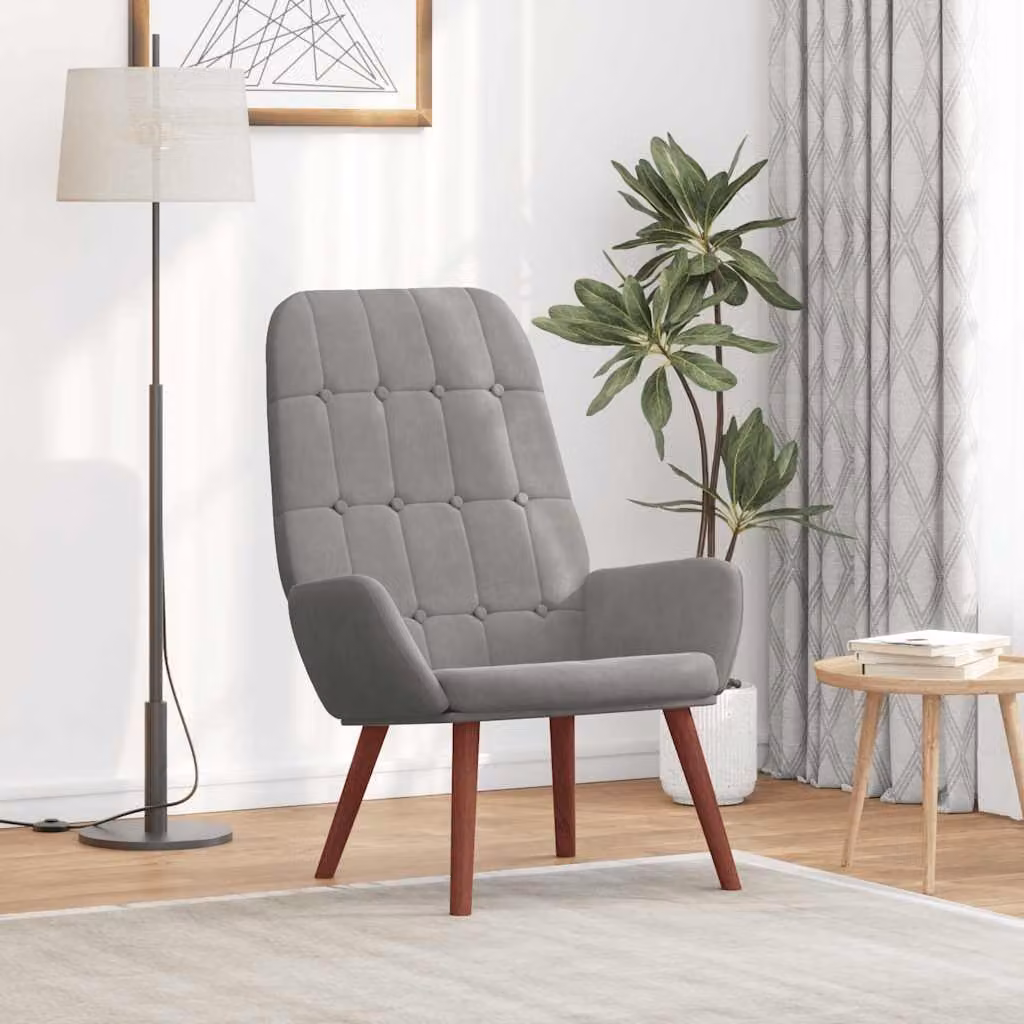 Sedia Relax vidaXL in Velluto Grigio con Braccioli e Struttura in Metallo e MDF