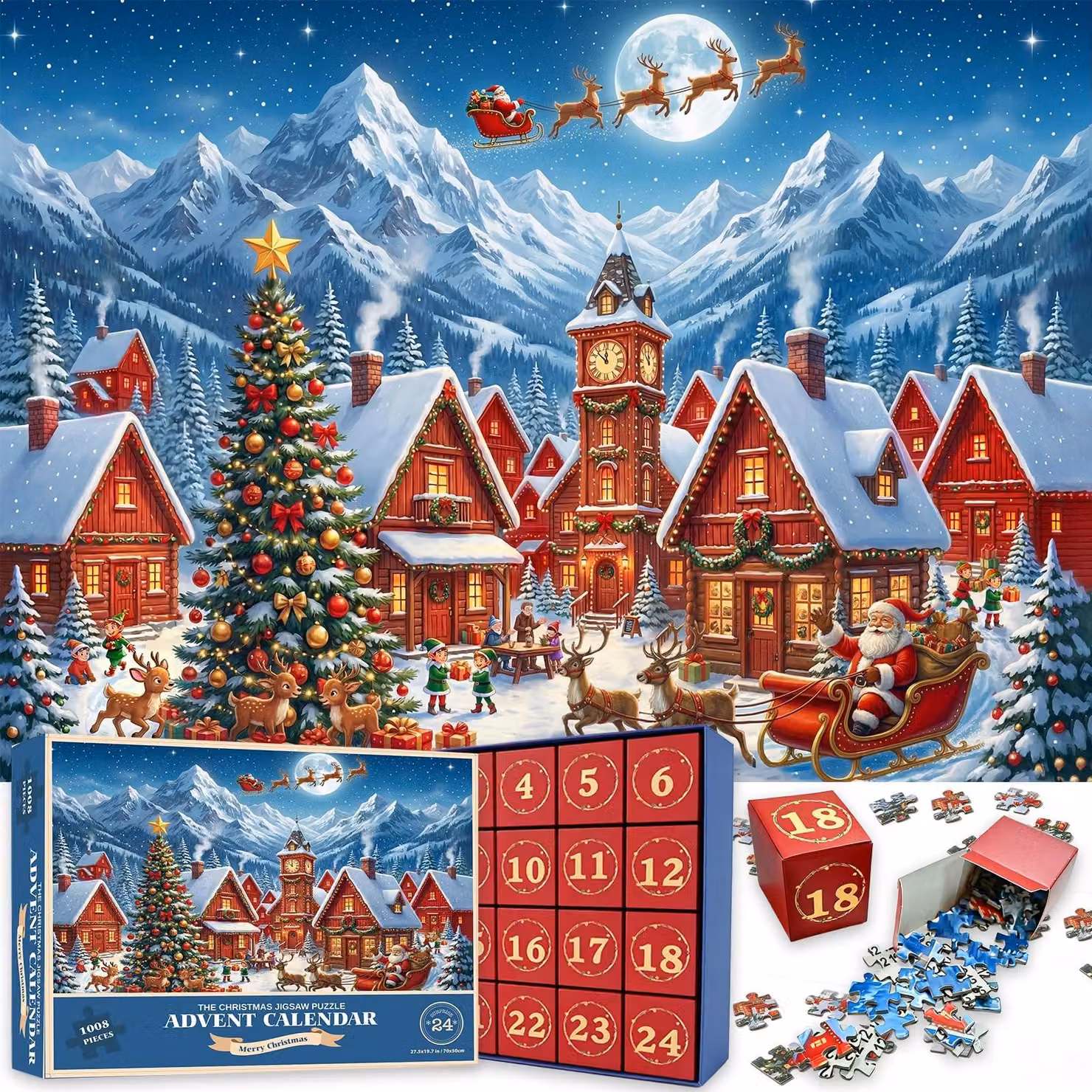 Solidchoice - Calendario dell'Avvento con puzzle di 1008 pezzi a tema natalizio