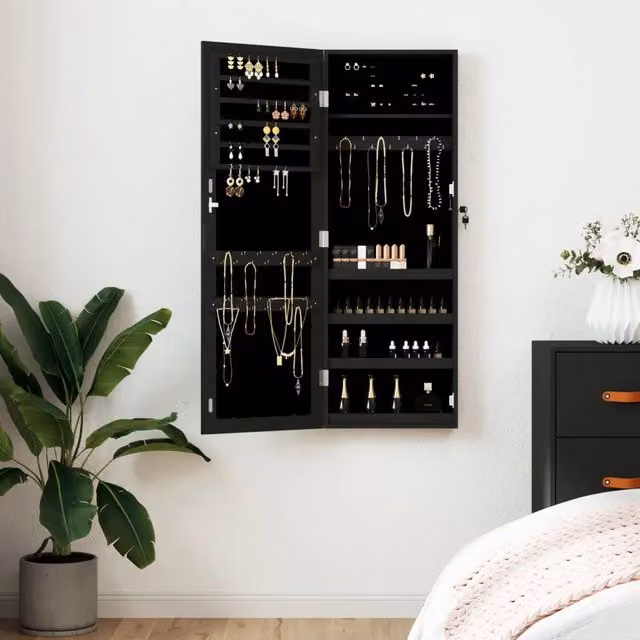Armadio Portagioie con Specchio a Muro Design Mania Nero L: 37,5 cm, P: 10 cm, H: 106 cm