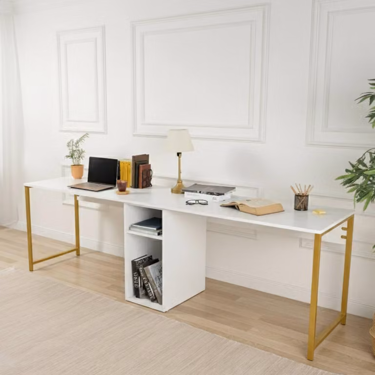 Dmora Scrivania Violet 60x240x74h cm oro, un Vano un Ripiano