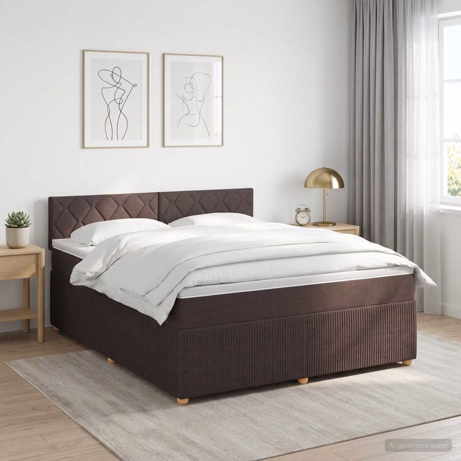 Letto box spring con materasso a molle insacchettate vidaXL, Marrone e Bianco, L: 180 cm, P: 200 cm, H: 100,5 cm