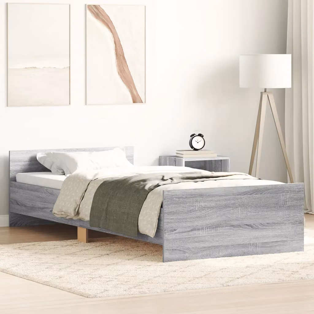 vidaXL Giroletto Single in Legno di Pino e MDF Grigio Sonoma L: 75 cm, P: 190 cm