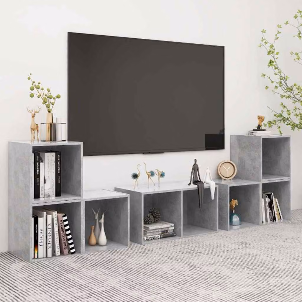 Set Mobile TV vidaXL da 6 pezzi in legno e MDF Grigio Cemento con design moderno per il tuo soggiorno