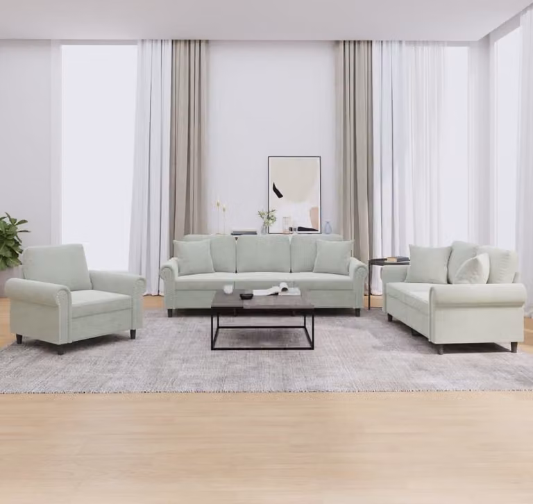 Maison Exclusive - Set divano a 3 posti con cuscini in velluto grigio chiaro
