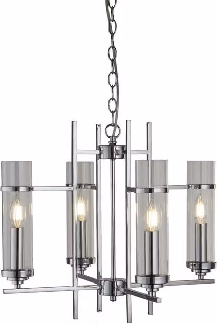Lampadario Contemporaneo Milo Acciaio Cromo Vetro 4 Luci E14