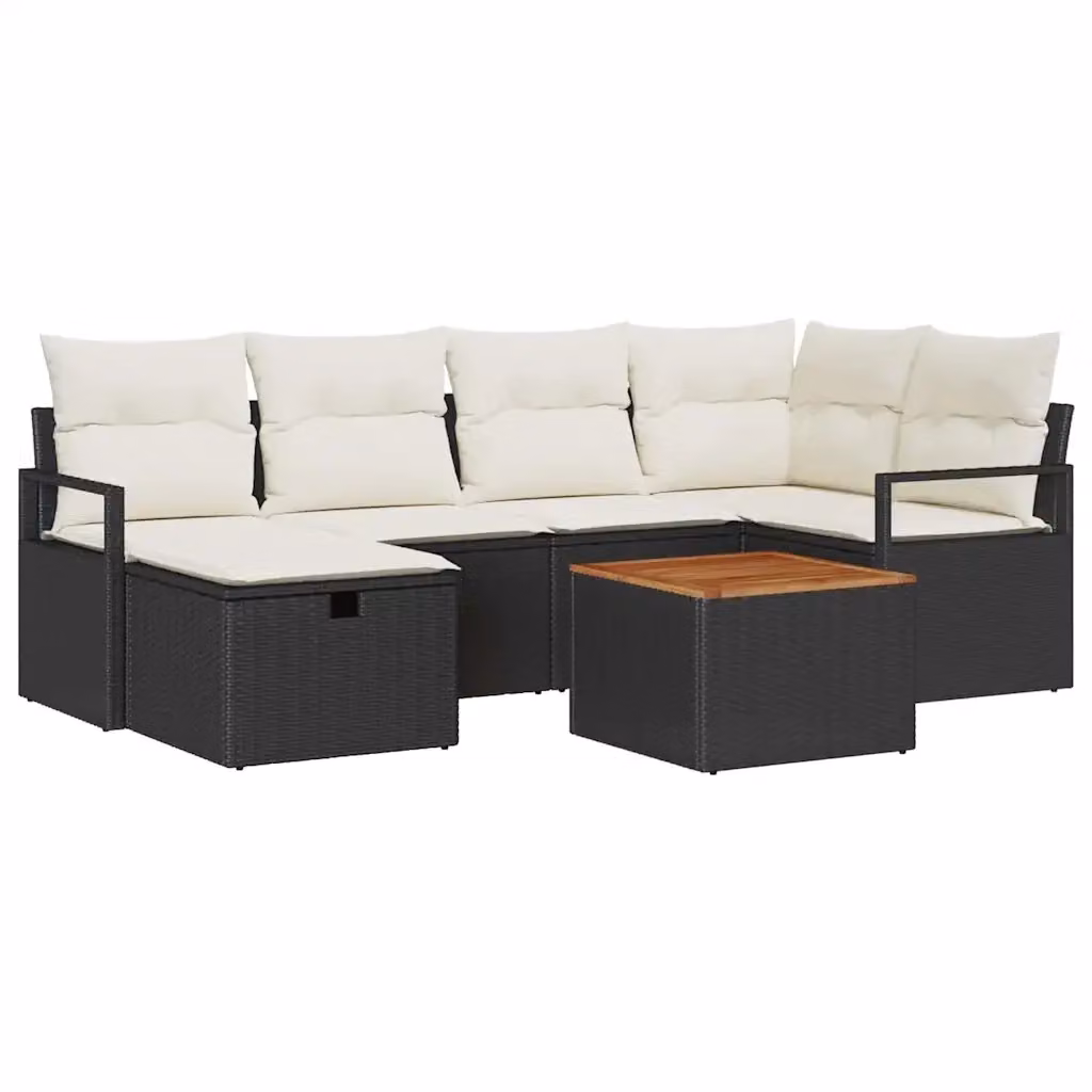 Set Divano da Giardino a L vidaXL in Polyrattan Nero con Cuscini e Tavolino da Esterno – 2