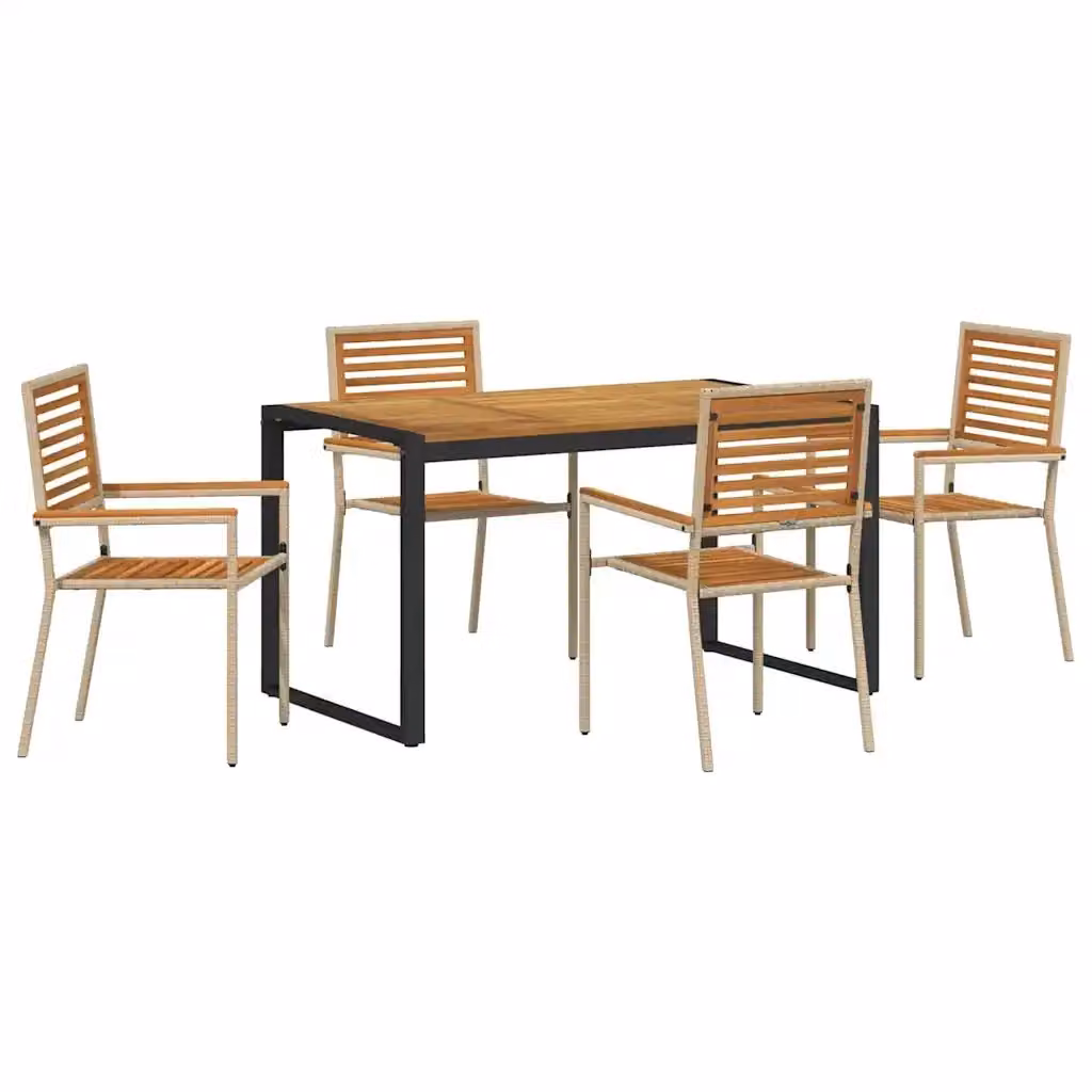 Set da pranzo per giardino e terrazzo vidaXL in polyrattan da 5 pezzi, colori beige e marrone con tavolo in legno di acacia – 2