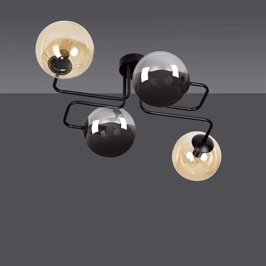 Plafoniera Emibig Brendi in metallo e vetro multicolore nero, diametro 55 cm, con 4 lampadine E14 – 2