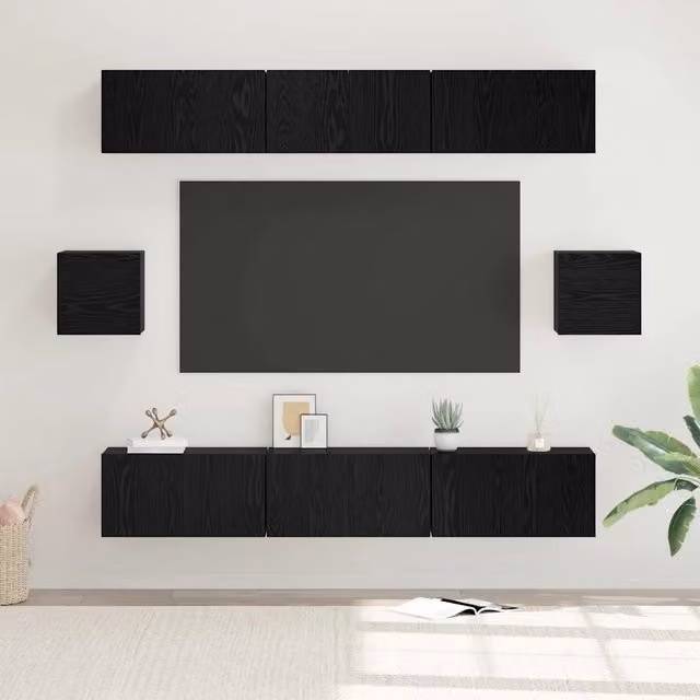 Set mobile TV 8 pz Rovere Nero Legno ingegnerizzato 3393154
