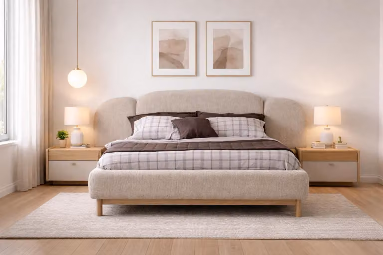 Elegante set da camera da letto con letto imbottito e 2 comodini