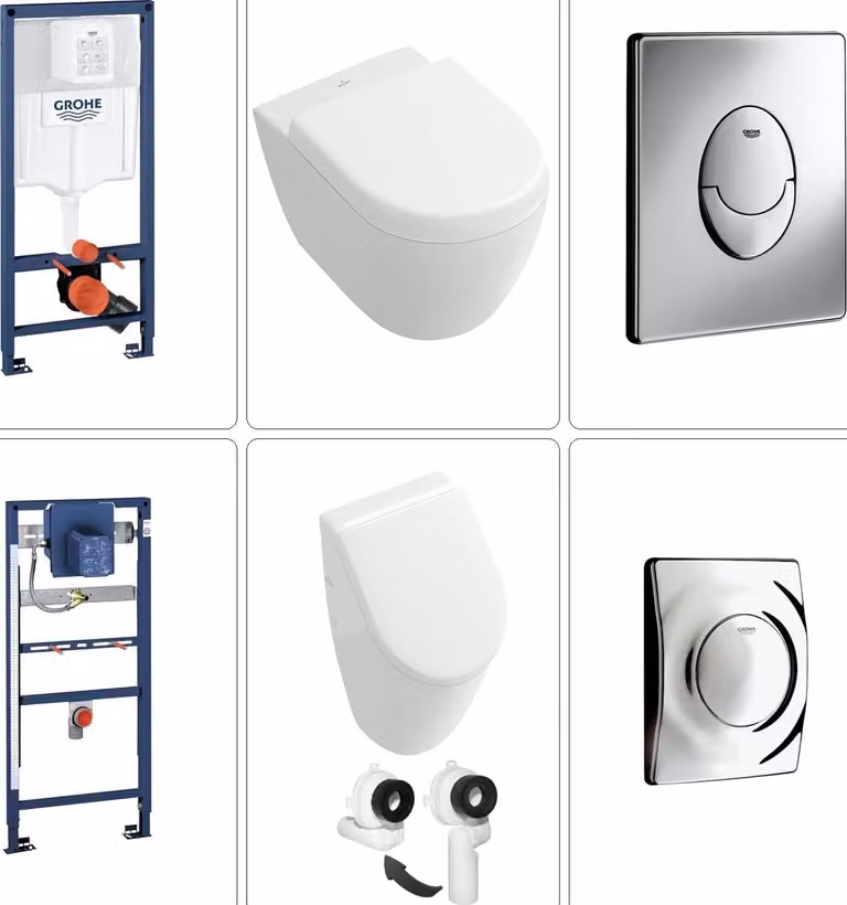 Villeroy & Boch Set orinatoio Subway con WC sospeso, rivestimento Ceramic Plus e accessori Grohe, cromo