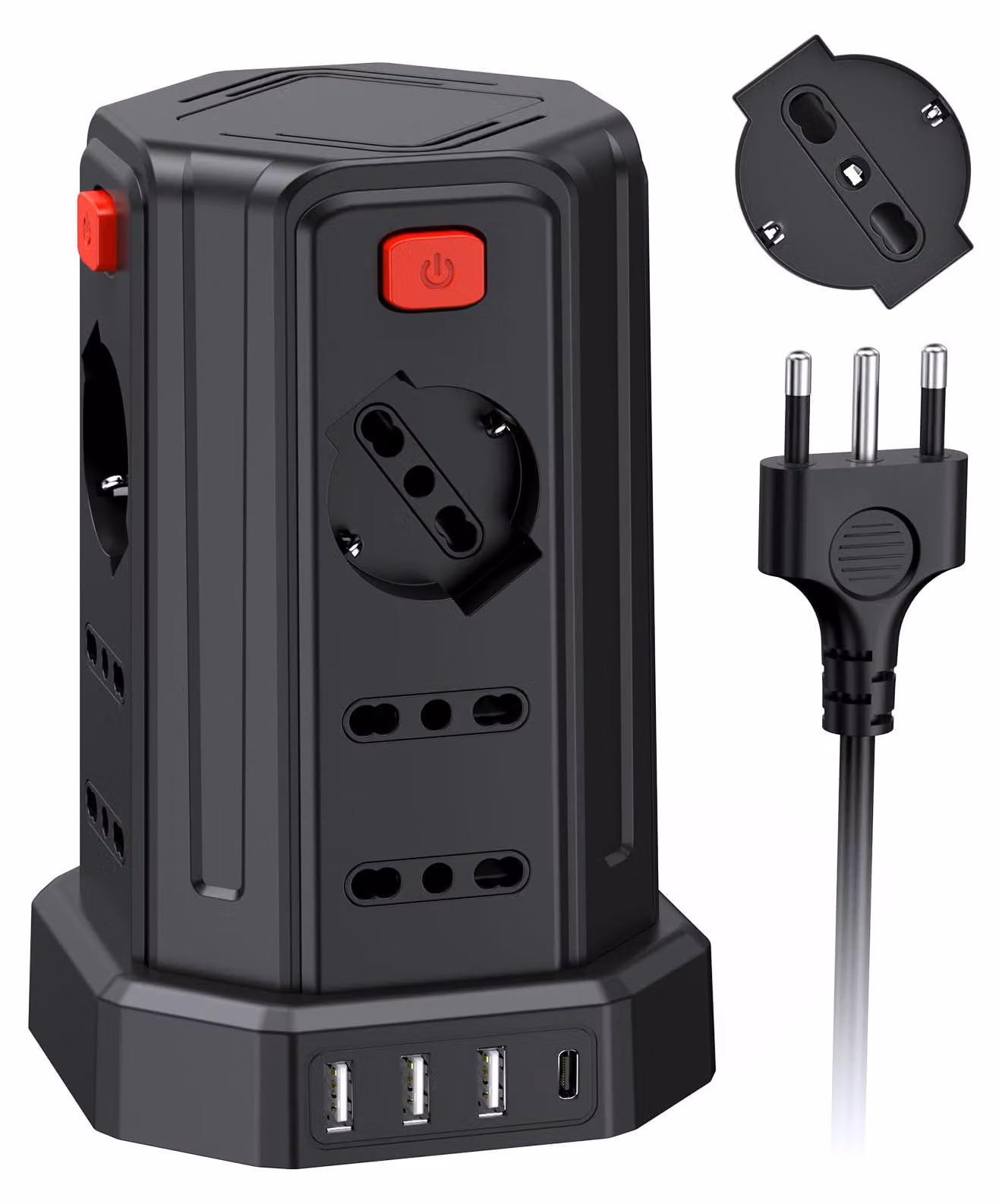 Ciabatta da 2 metri con 12 prese e 4 porte USB - Colore: nero