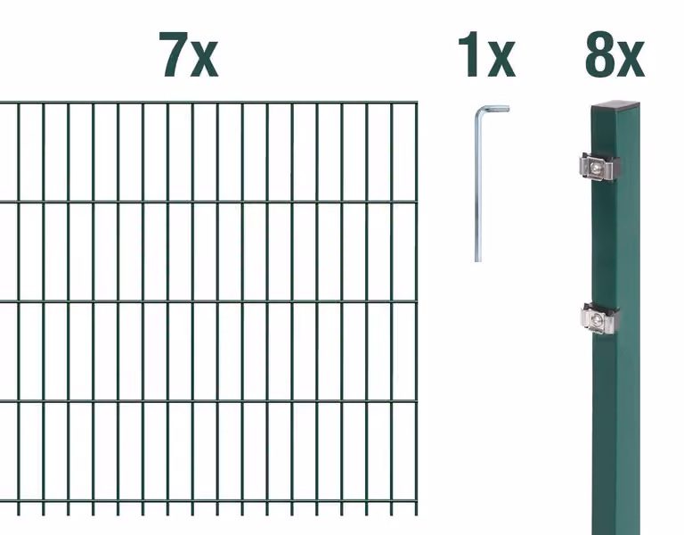 Alberts 671761 Recinzione a doppia rete metallica come set completo da 16 pezzi, plastificata, verde, altezza 103 cm, lunghezza 17,5 m