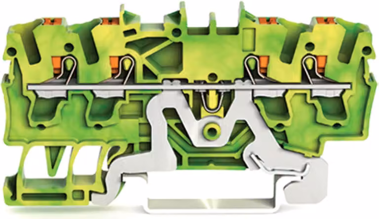 Morsetto di protezione a 4 conduttori Wago con pulsante 2,5 mm², verde-giallo, 1 pz.
