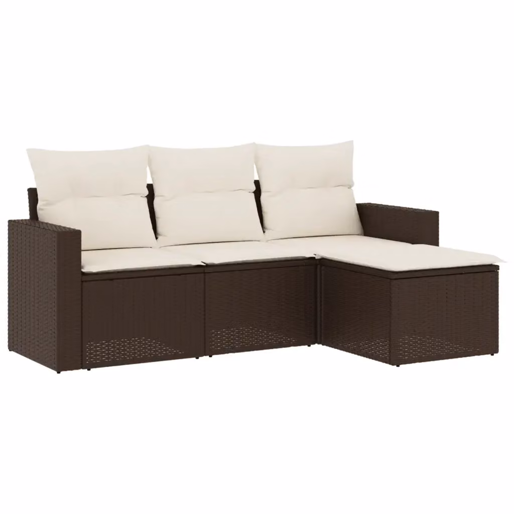 Set Divano da Giardino vidaXL 4 pz a Forma a L in Polyrattan Marrone con Cuscini Imbottiti e Coperture Rimosse – 2