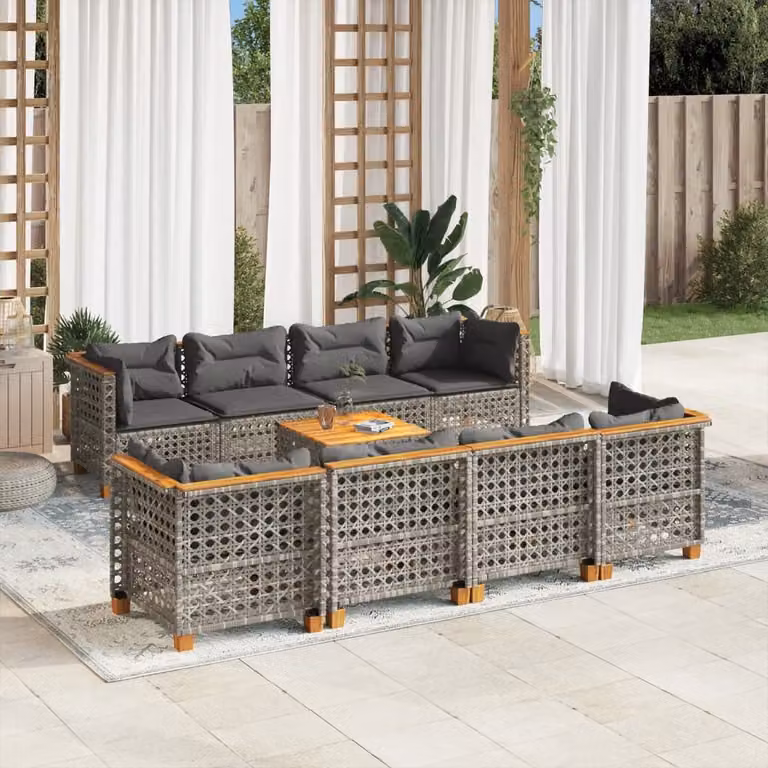 vidaXL Set Divano da Giardino a L in Polyrattan Grigio con Cuscini e Tavolino da Esterno