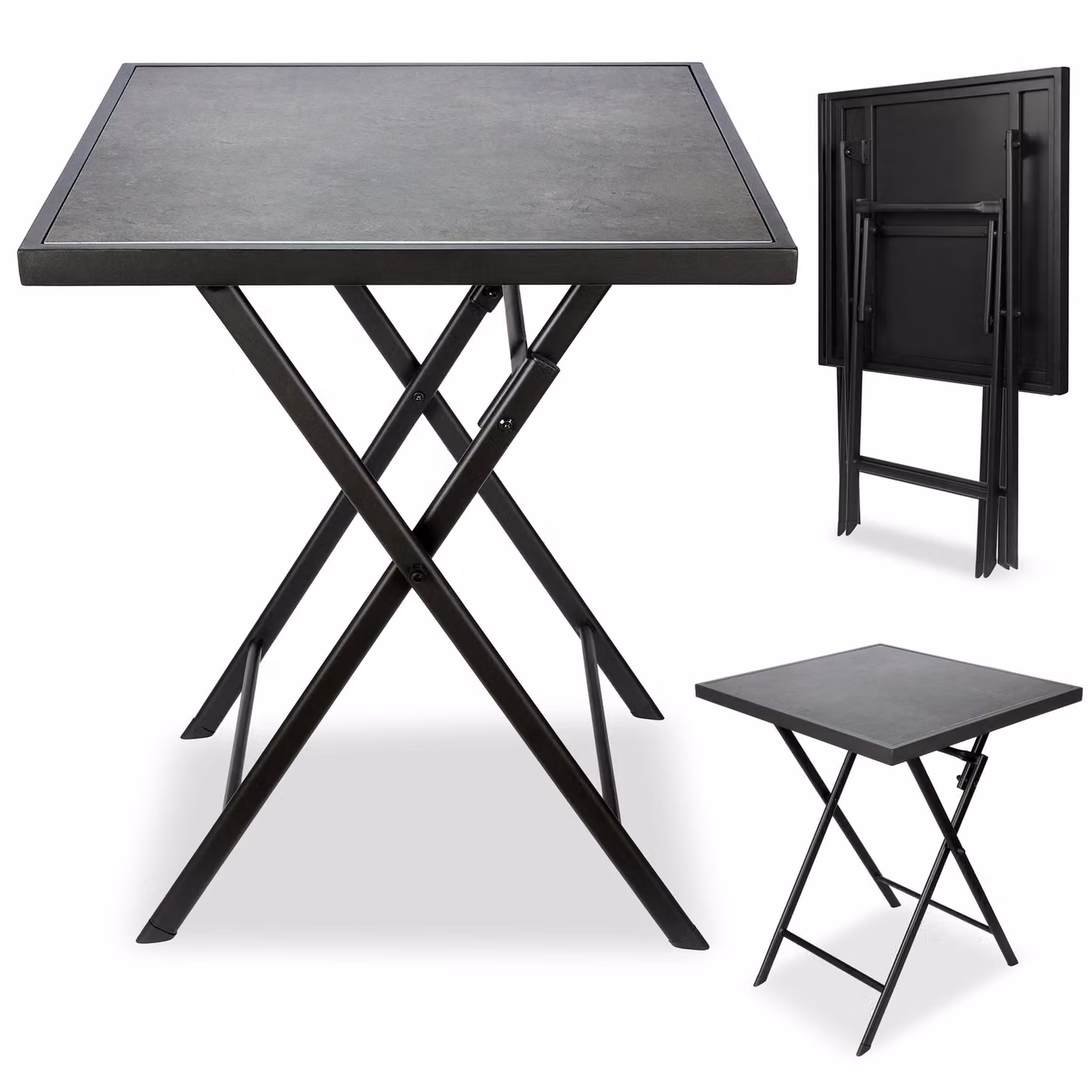 Tavolo da giardino BRUBAKER Bergamo - tavolo da balcone 58 x 58 cm resistente alle intemperie - tavolino pieghevole in metallo - tavolo da campeggio quadrato con aspetto in pietra - tavolo pieghevole