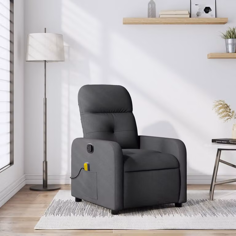 vidaXL Poltrona reclinabile relax in tessuto grigio con braccioli e leva manuale