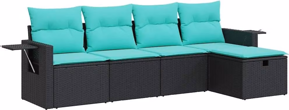 Set Divani da Giardino 5 pz con Cuscini in Polyrattan Nero