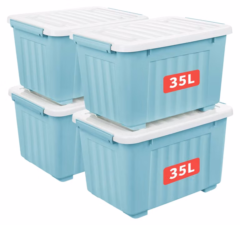 Contenitore di stoccaggio da 35 litri, confezione da 4 pezzi, colore blu, in plastica, per l'ufficio