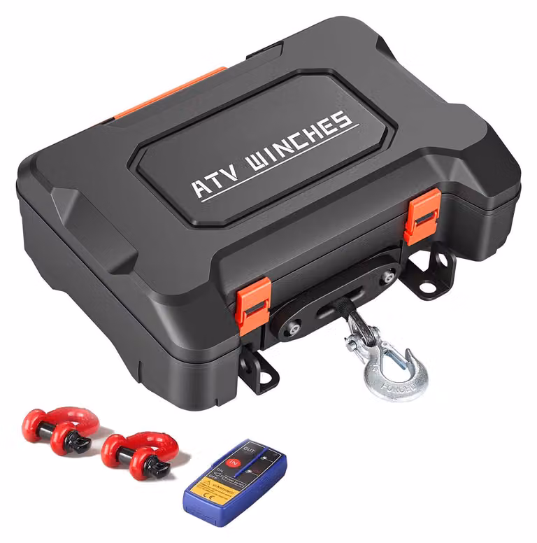 Verricello elettrico SucceBuy 12 V, verricello portatile con forza di trazione di 1587 kg e telecomando, verricello a motore con fune sintetica, guida per la fune, gancio a grillo, cinghia e valigetta di trasporto, adatto per ATV, UTV e impiego fuoristrad