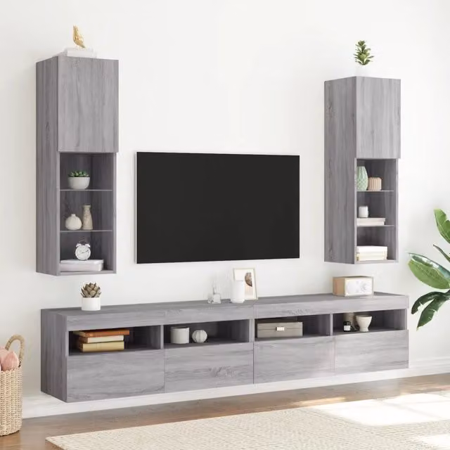 Mobili TV con Luci LED 2 pz-Credenza per TV Grigio Sonoma 30,5x30x102 cm