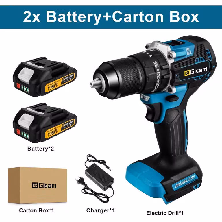 Trapano avvitatore a batteria e avvitatore a batteria - 18V, senza fili - Motore brushless - Coppia di 65 Nm - Mandrino autoserrante da 13 mm - Set con 2 batterie, ideale per il fai-da-te