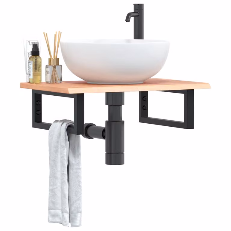 vidaXL Ripiano a Parete per Lavabo in Rovere e Metallo, Marrone e Nero
